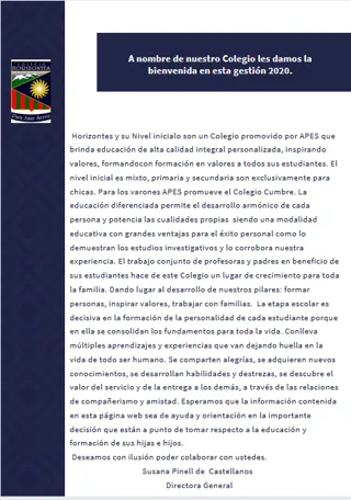 Portada de la sección Bienvenida del Colegio Horizontes