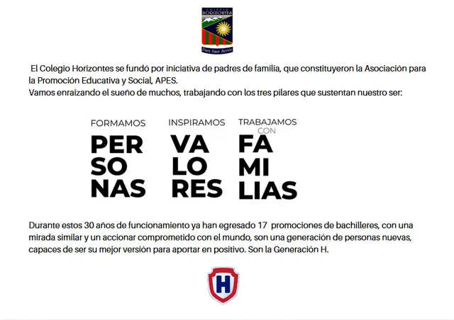 Portada de la sección Nuestra Historia del Colegio Horizontes