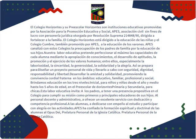 Portada de la sección Presentación del Colegio Horizontes